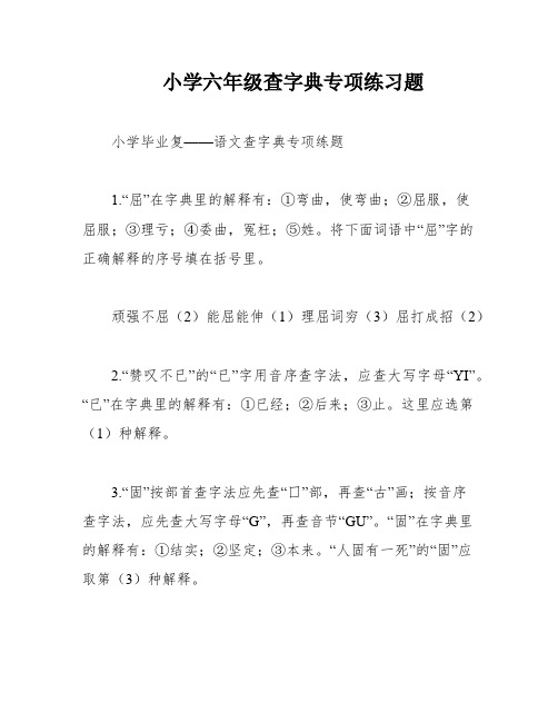 小学六年级查字典专项练习题