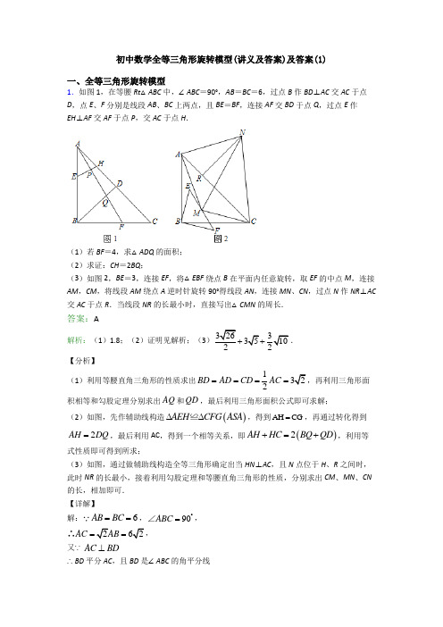 初中数学全等三角形旋转模型(讲义及答案)及答案(1)