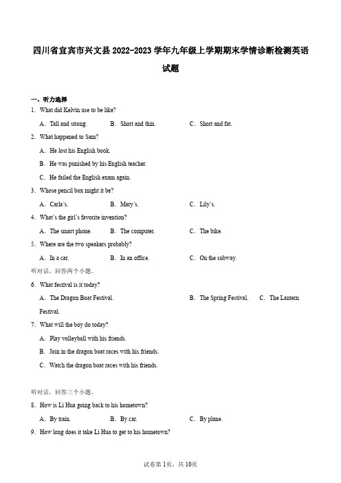 四川省宜宾市兴文县2022-2023学年九年级上学期期末学情诊断检测英语试题