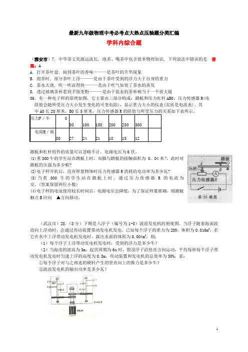 最新九年级物理中考必考点大热点压轴题分类汇编 学科内综合题