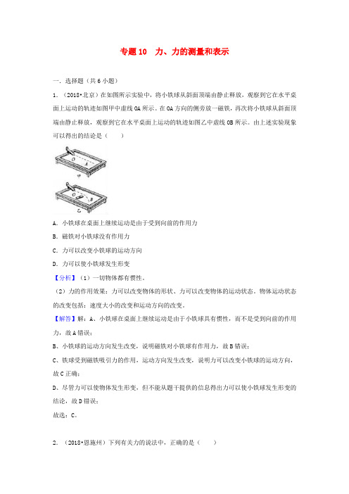 2018中考物理试题分类汇编 专题10 力、力的测量和表示(含解析)
