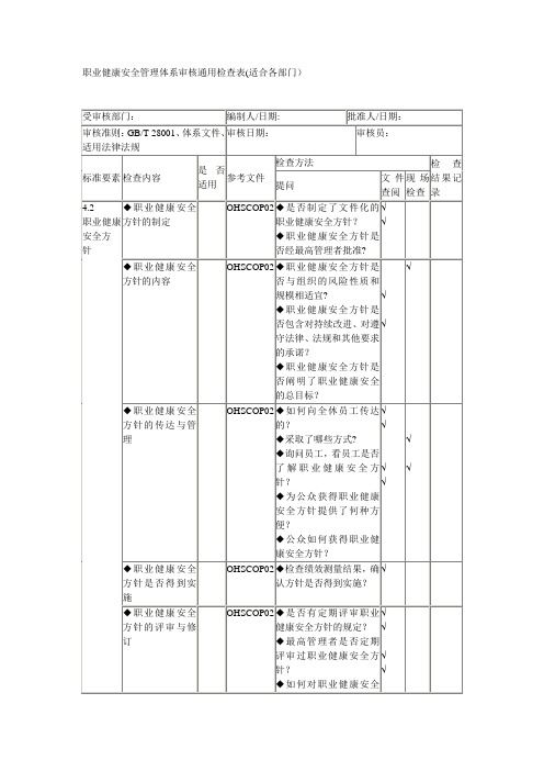 职业健康安全管理体系审核通用检查表