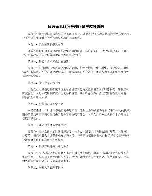 民营企业财务管理问题与应对策略