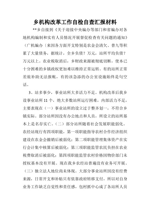 乡机构改革工作自检自查汇报材料.doc