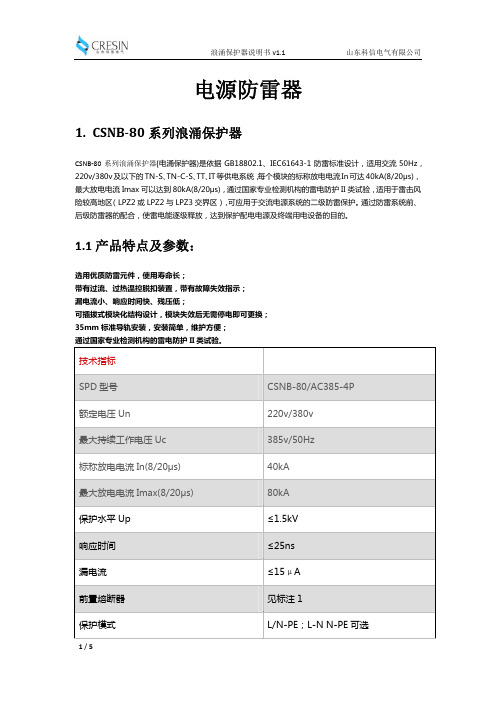 浪涌保护器 CSNB-80 系列说明书