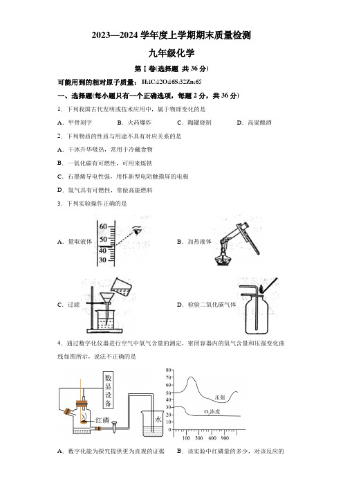 山东省临沂市平邑县2023-2024学年九年级上学期期末化学试题(含解析)