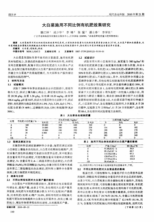 大白菜施用不同比例有机肥效果研究