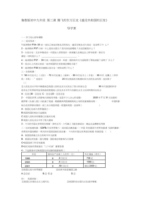 九年级政治下册第三课腾飞的东方巨龙学案(无答案)鲁教版