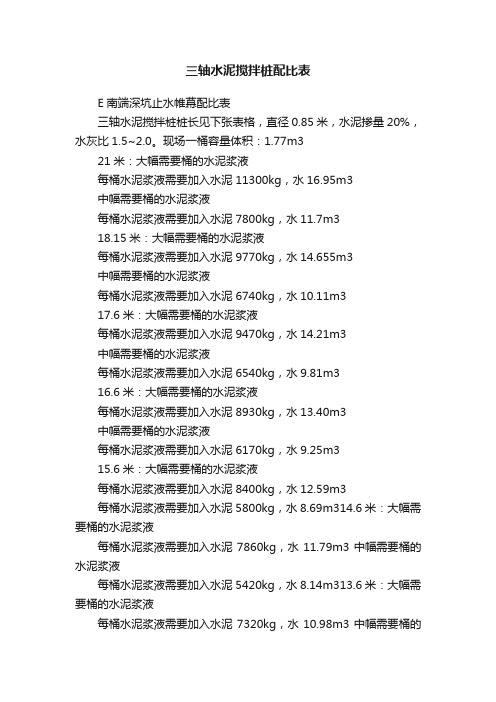 三轴水泥搅拌桩配比表