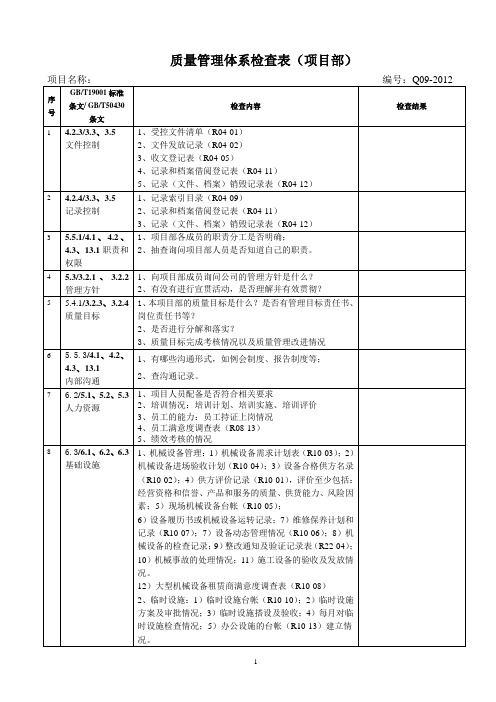 2014年质量体系内审记录表项目部-shen