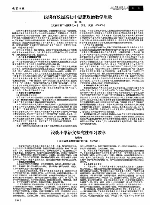 浅谈有效提高初中思想政治教学质量