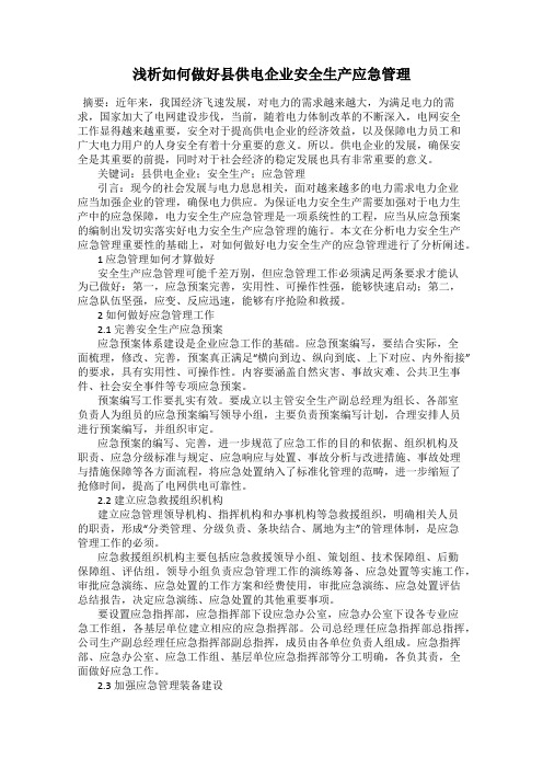 浅析如何做好县供电企业安全生产应急管理