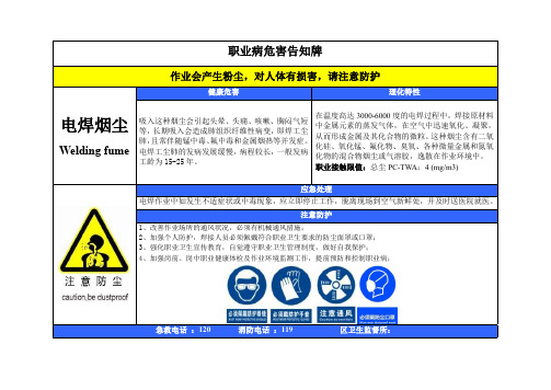 电焊烟尘职业病危害告知牌