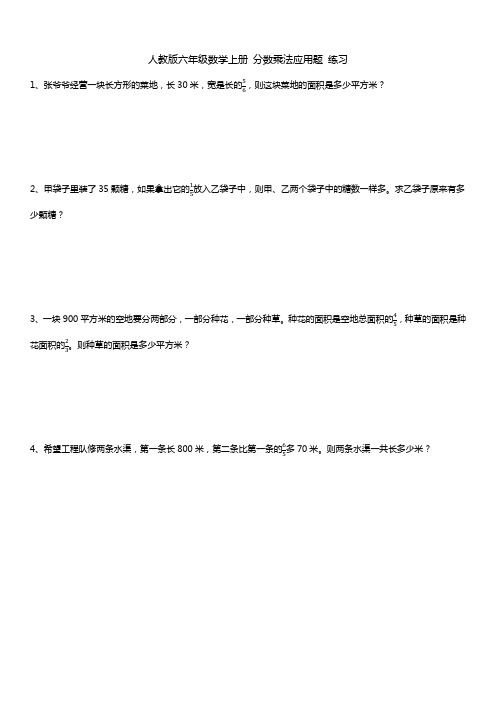 人教版六年级数学上册 分数乘法 应用题 每日一练