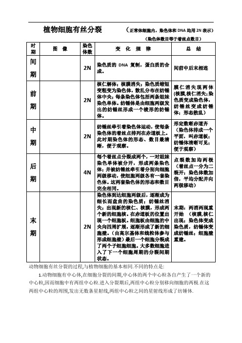 植物细胞有丝分裂总结图表