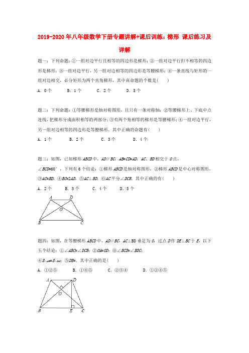 2019-2020年八年级数学下册专题讲解+课后训练：梯形 课后练习及详解