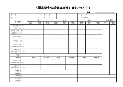 2015年《国家学生体质健康标准》登记卡(初中)