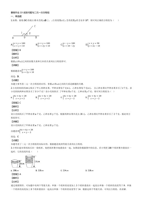 暑假作业10-实际问题与二元一次方程组(解析版)