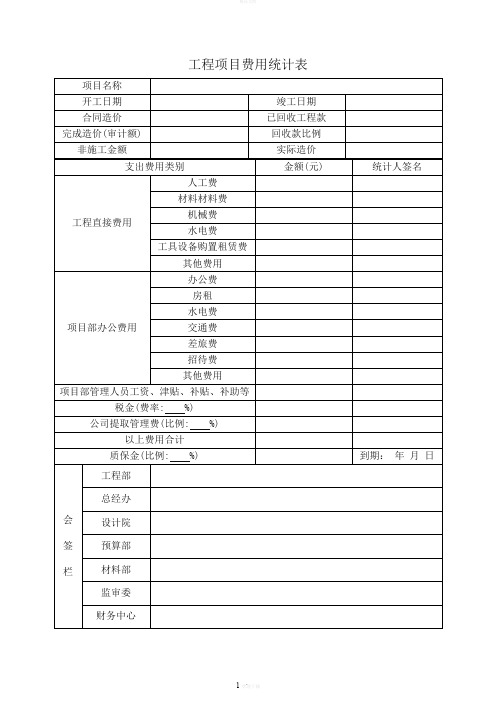 工程项目费用统计表