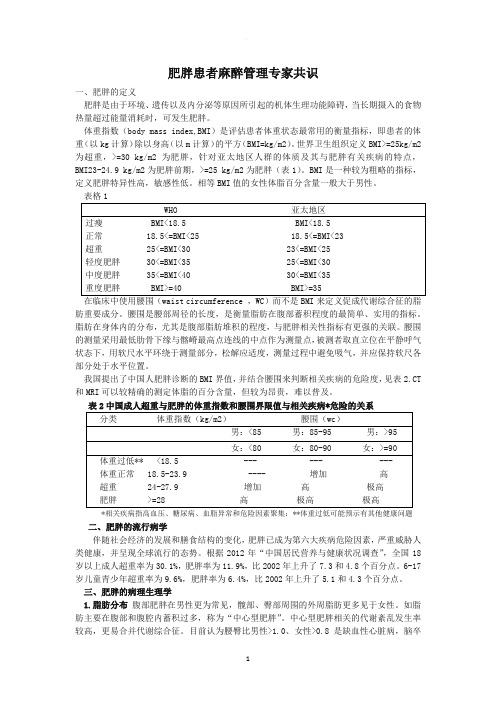 肥胖患者麻醉管理专家共识