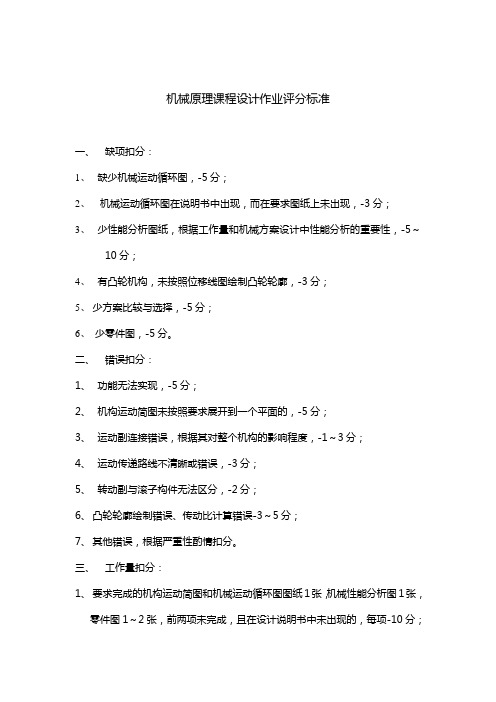 机械原理课程设计作业评分标准