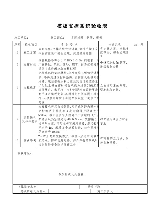 模板支撑系统验收表