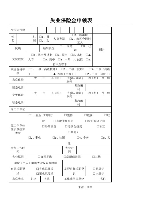 失业保险金申领表格模板