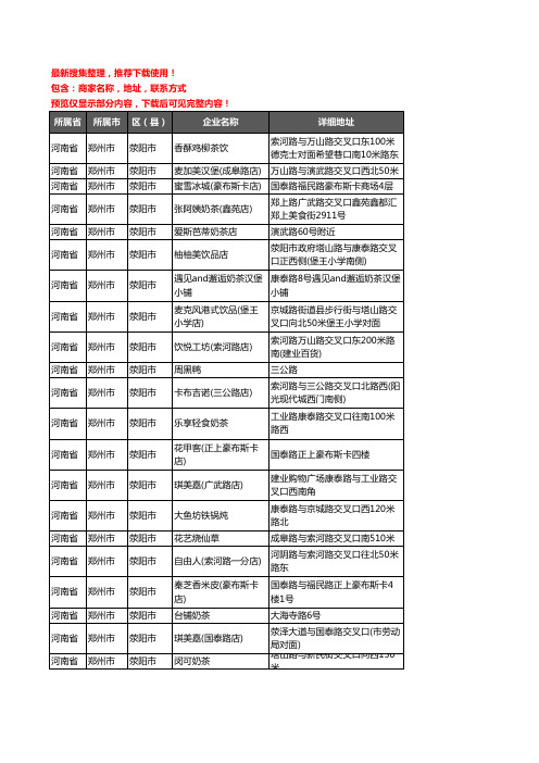 新版河南省郑州市荥阳市奶茶行业企业公司商家户名录单联系方式地址大全51家