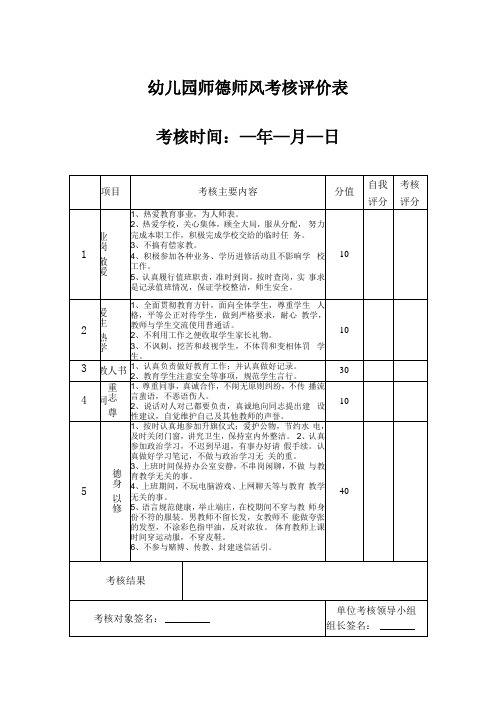 学校教师师德考核评价表含评价意见