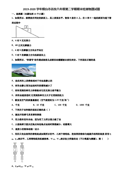 2019-2020学年烟台市名校八年级第二学期期末检测物理试题含解析