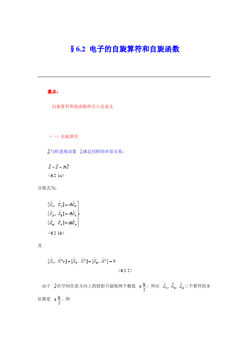 §6.2 电子的自旋算符和自旋函数