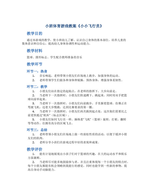 小班体育游戏教案《小小飞行员》