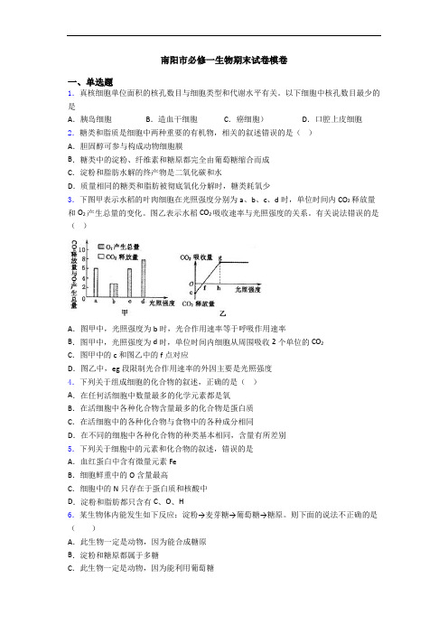 南阳市必修一生物期末试卷模卷