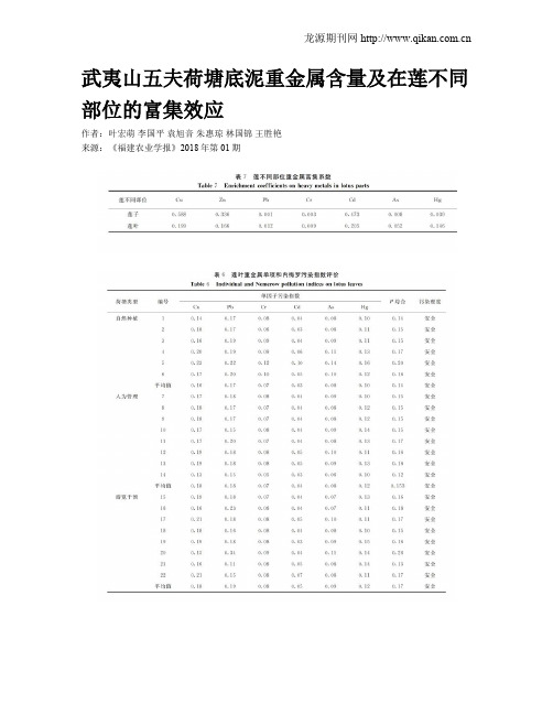 武夷山五夫荷塘底泥重金属含量及在莲不同部位的富集效应