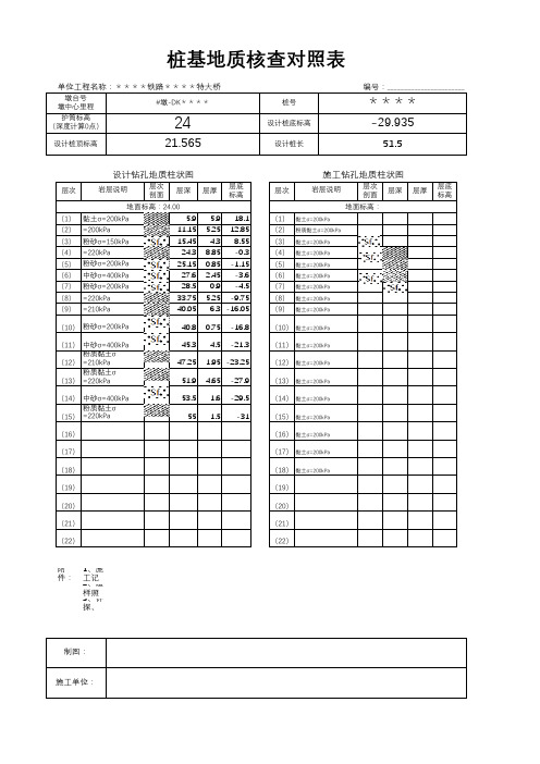 桩基地质核查对照表讲课讲稿