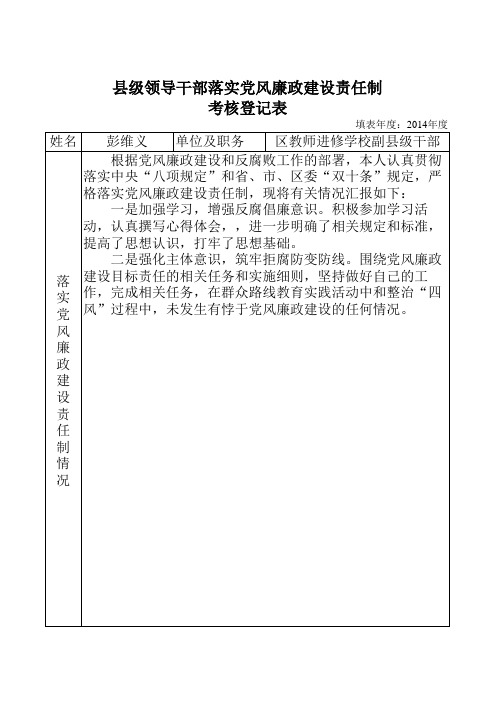 县级领导干部落实党风廉政建设责任制考核登记表 (1)