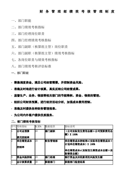 财务管理部绩效考核管理制度