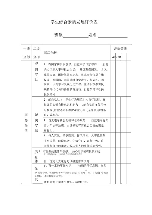 学生综合素质发展评价表