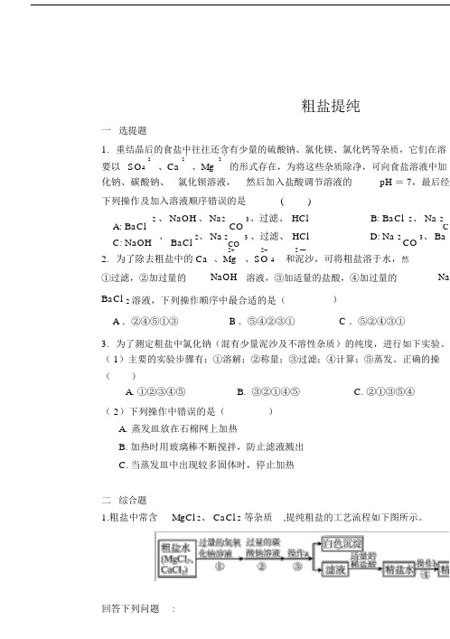 初三的化学粗盐提纯专试题训练.docx