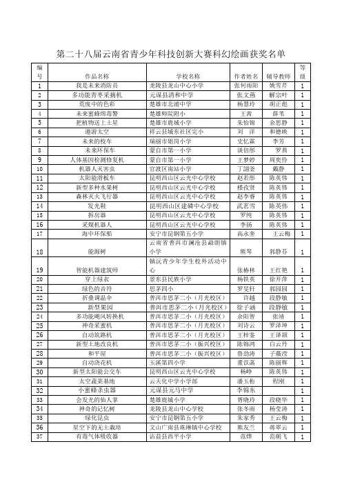 第二十八届云南省青少年科技创新大赛科幻绘画获奖名单