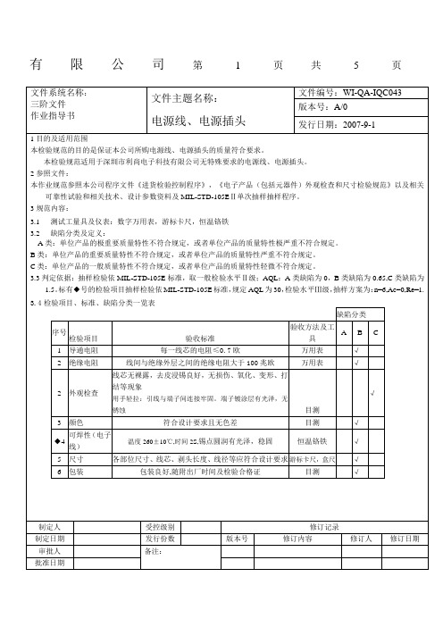 最全面的电源线、电源插头检验标准