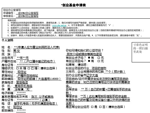 创业基金申请表