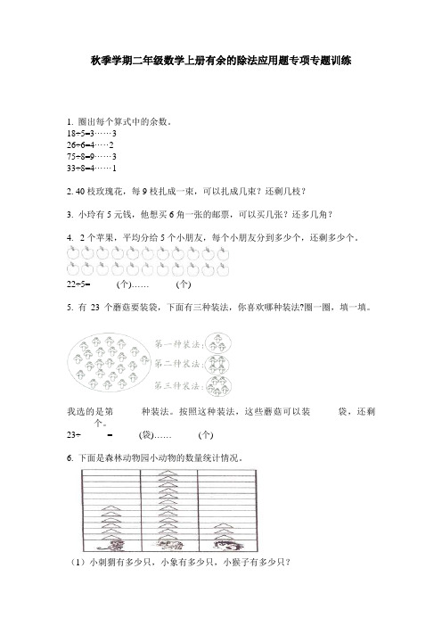 秋季学期二年级数学上册有余的除法应用题专项专题训练