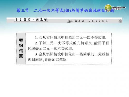 (安徽专用)2014届高考数学 第六章 第三节 二元一次不等式(组)与简单的线性规划问题课件 文 新人教A版