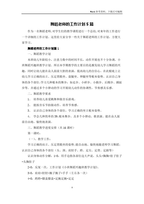 舞蹈老师的工作计划5篇