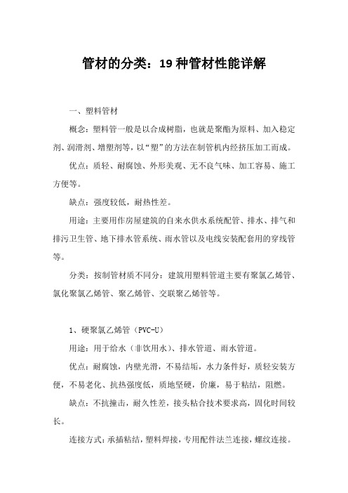 管材的分类：19种管材性能详解