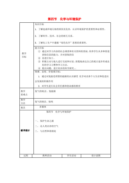 山东省莱州市沙河镇九年级化学全册 第六单元 化学与社会发展 第四节 化学与环境保护教案 鲁教版五四制