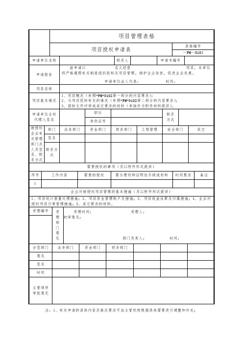 项目授权申请表