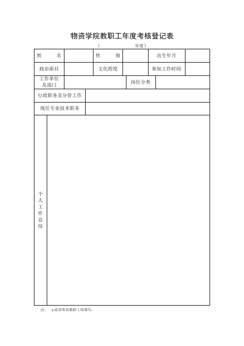 物资学院教职工年度考核登记表