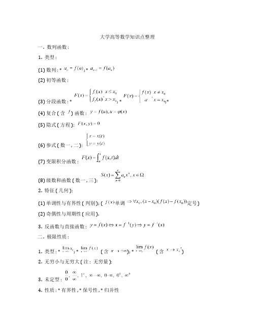 大学高数全册知识点整理